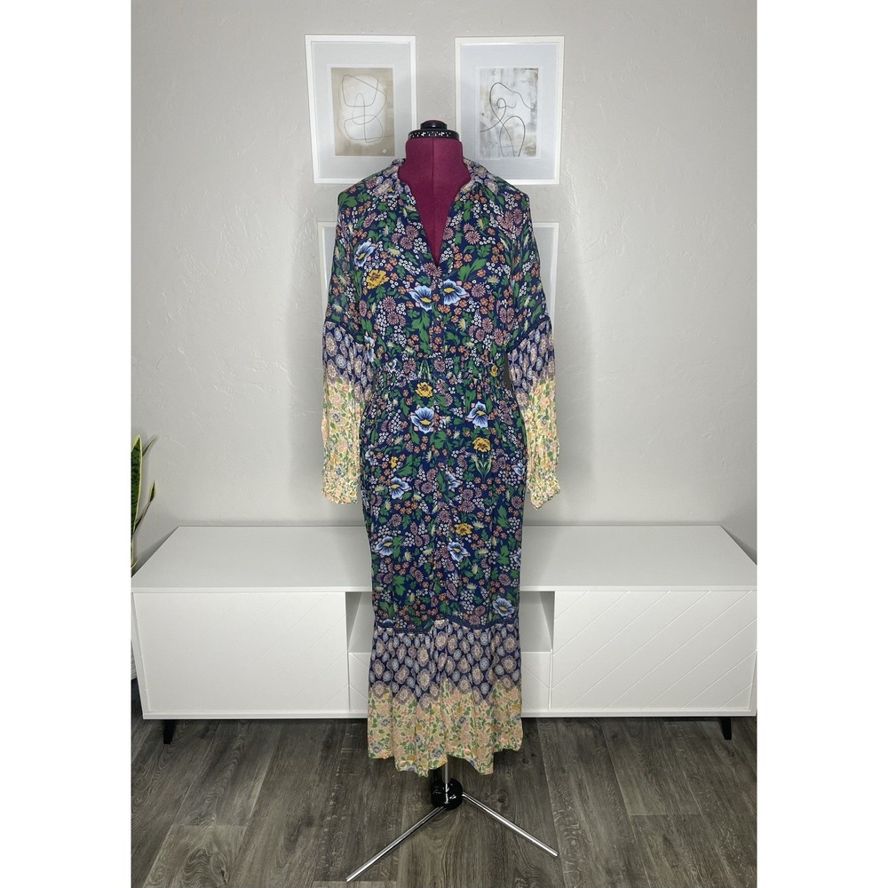 MAEVE Ondine Floral Maxi Dress Large Sheer Sleeve Boho Peasan